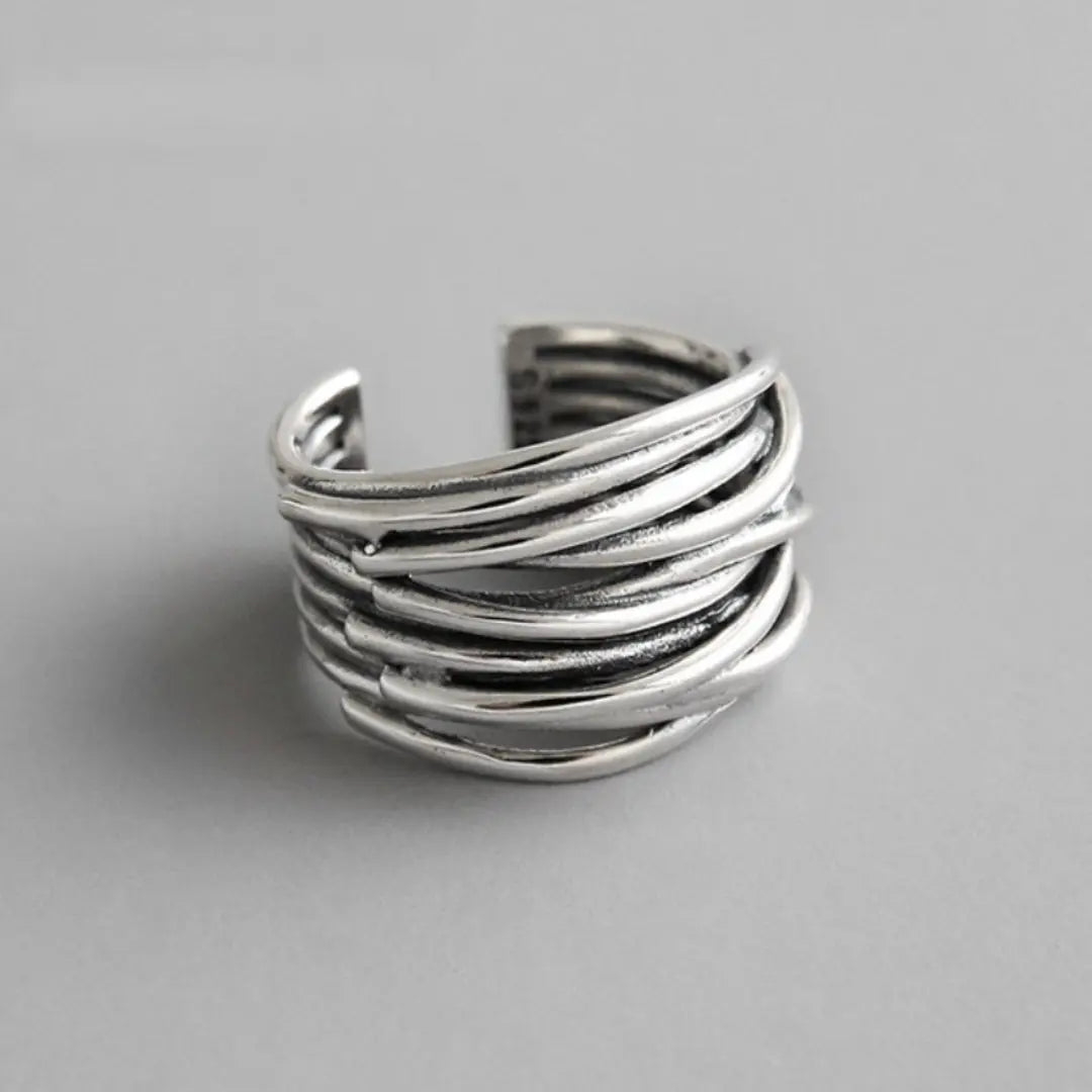 Adjustable 925 Sterling Silver Layered Ring – Handcrafted Elegant Jewelry for Any Occasion 0