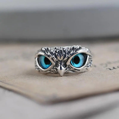 Adjustable Silver Owl Ring with Opal Inlay – Handcrafted Unique Jewelry for All Finger Sizes 0