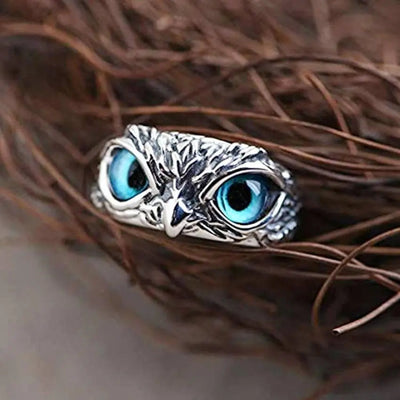 Adjustable Silver Owl Ring with Opal Inlay – Handcrafted Unique Jewelry for All Finger Sizes 1