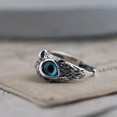 Adjustable Silver Owl Ring with Opal Inlay – Handcrafted Unique Jewelry for All Finger Sizes 2