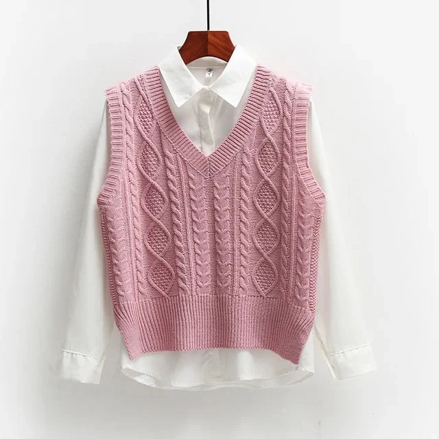 Amelia | Women's Cable Knit Sweater Vest with V-Neck 1