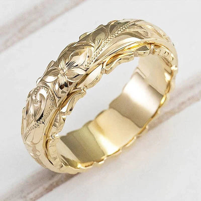 Antique Gold Flower Ring with Intricate Floral Design – Adjustable Elegant Statement Jewelry 0