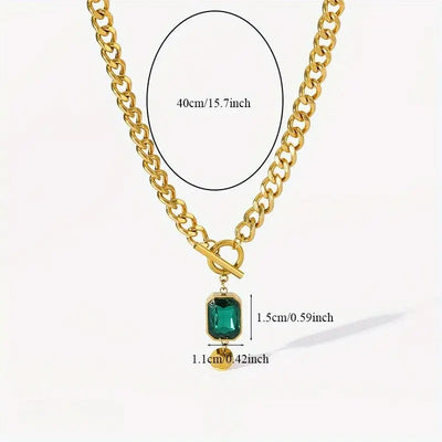 Chunky Gold Chain Necklace with Emerald Pendant – Stylish Statement Jewelry for Any Occasion 5