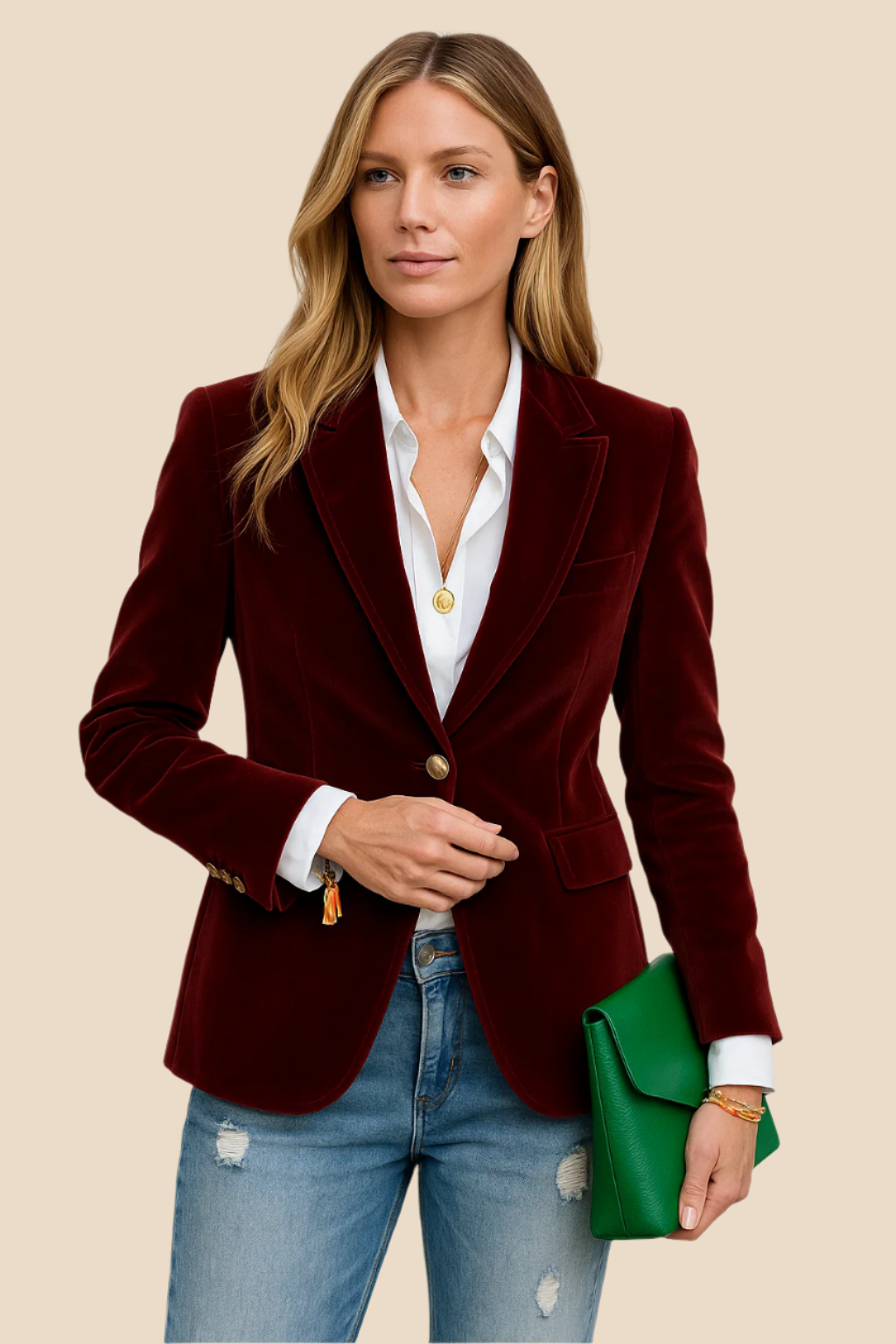Delilah | Women's Velvet Blazer with Gold-Tone Buttons 4