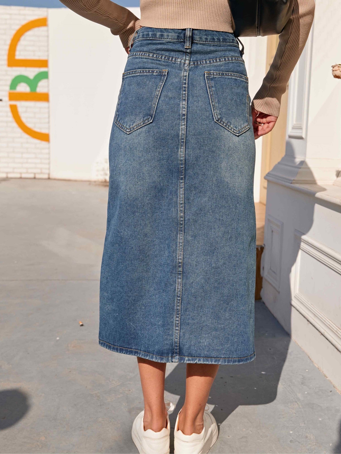 Denim Midi A-Line Skirt