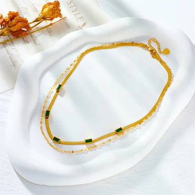 Double-Layer Gold Necklace with Sorella Gem Design – Elegant Retro Jewelry for All Occasions 1