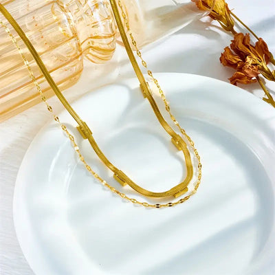 Double-Layer Gold Necklace with Sorella Gem Design – Elegant Retro Jewelry for All Occasions 2