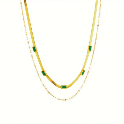 Double-Layer Gold Necklace with Sorella Gem Design – Elegant Retro Jewelry for All Occasions 4