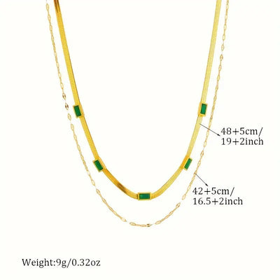 Double-Layer Gold Necklace with Sorella Gem Design – Elegant Retro Jewelry for All Occasions 5