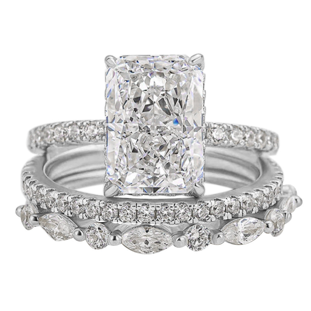 Elegant 3-Piece Wedding Ring Set in White Gold – Timeless Bridal Set Rings with Matching Wedding Bands 0
