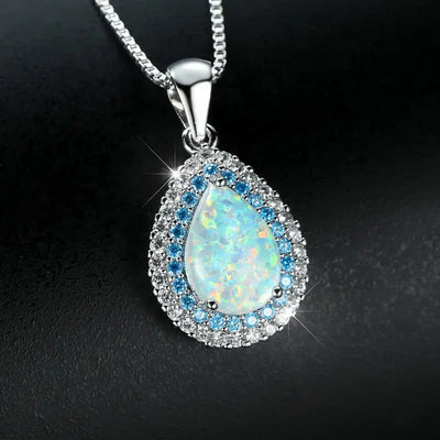 Elegant Blue Opal Drop Necklace in White Gold – 18-Inch Polished Jewelry for Casual and Formal Wear 0