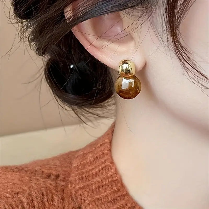 Elegant Gold Amber Drop Earrings for Women – Stylish and Versatile Accessory 2