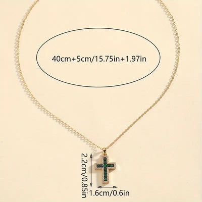 Elegant Gold Cross Pendant Necklace with Emerald Accent - Adjustable 16-18 Inch Chain 3