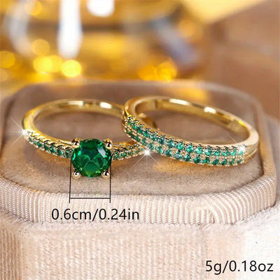 Elegant Gold Duo Ring Set with Emerald Accents – Versatile Jewelry for Casual and Formal Occasions 3