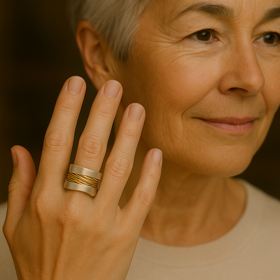 Elegant Silver Ring with Golden Threads – Unique Design, Comfortable Fit, Perfect for Any Occasion 1
