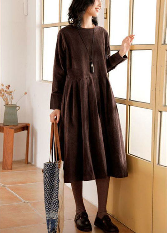 Emilia | Women's Corduroy Dress With Fall Leaves Pattern 1