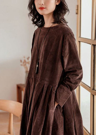 Emilia | Women's Corduroy Dress With Fall Leaves Pattern 4