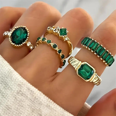 Exquisite Gold Emerald Ring Set – Elegant Jewelry for Special Occasions, 14K Gold with Genuine Emeralds 0