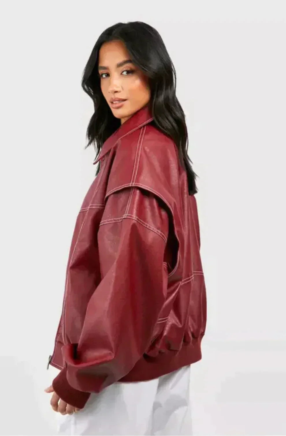 Faye | Oversized Red Leather Jacket 4