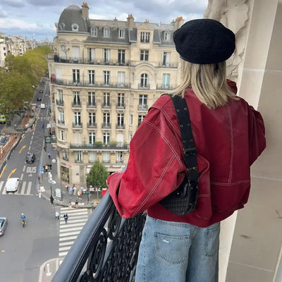 Faye | Oversized Red Leather Jacket 7