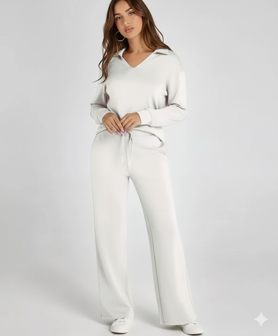 Fiona | Women's Loungewear Set V-Neck Collared Top and Drawstring Pants 0