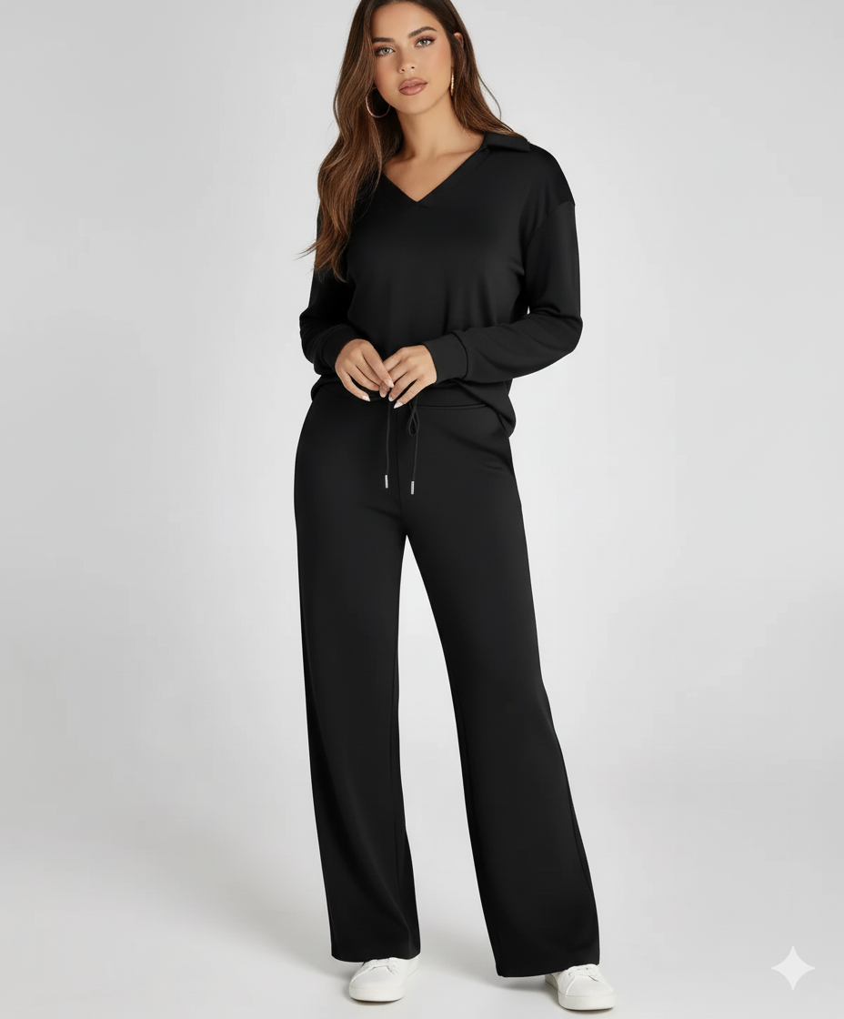 Fiona | Women's Loungewear Set V-Neck Collared Top and Drawstring Pants 7