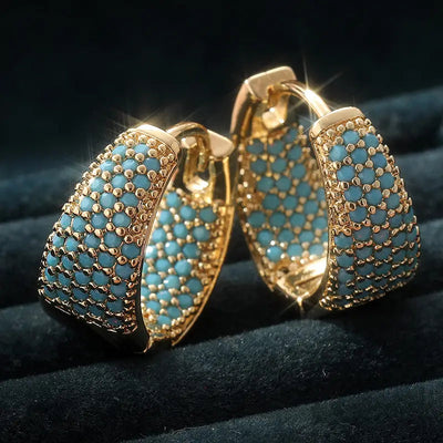 Gold Hoop Earrings with Turquoise Beads – Stylish Lightweight 2-Inch Hoop Design 0