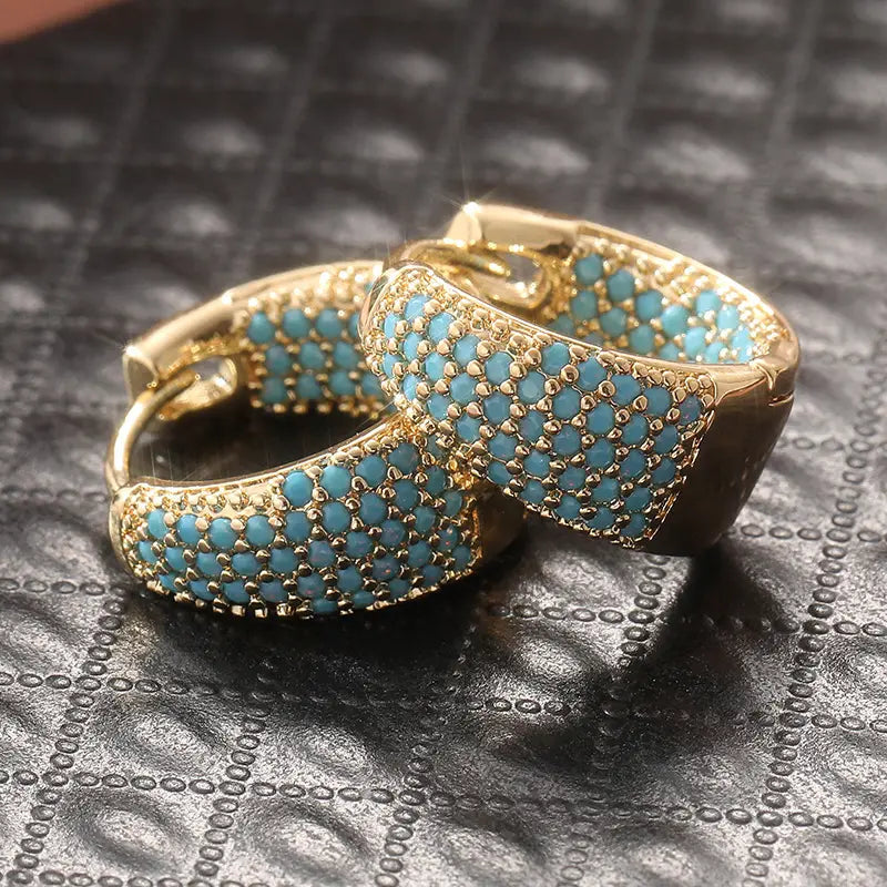 Gold Hoop Earrings with Turquoise Beads – Stylish Lightweight 2-Inch Hoop Design 1