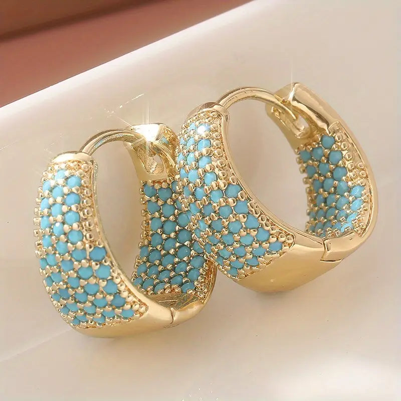 Gold Hoop Earrings with Turquoise Beads – Stylish Lightweight 2-Inch Hoop Design 2