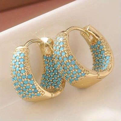 Gold Hoop Earrings with Turquoise Beads – Stylish Lightweight 2-Inch Hoop Design 2