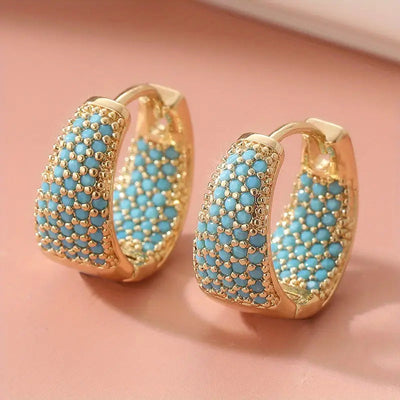 Gold Hoop Earrings with Turquoise Beads – Stylish Lightweight 2-Inch Hoop Design 3