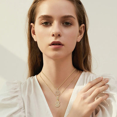 Gold Initial Necklace Set with Pave Letters – Personalized Jewelry for Women, Elegant 18-Inch Chain 3
