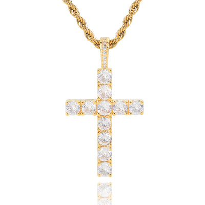 Gold Moissanite Cross Necklace – Elegant Religious Jewelry with Adjustable Chain, 16-18 Inches 0