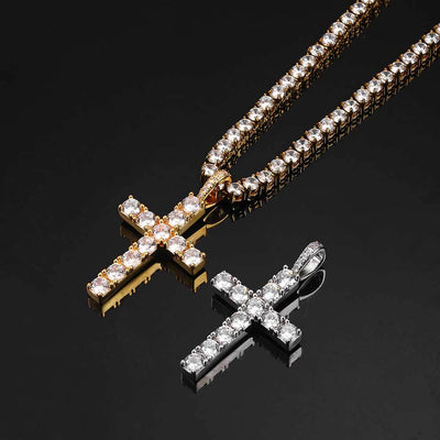 Gold Moissanite Cross Necklace – Elegant Religious Jewelry with Adjustable Chain, 16-18 Inches 1