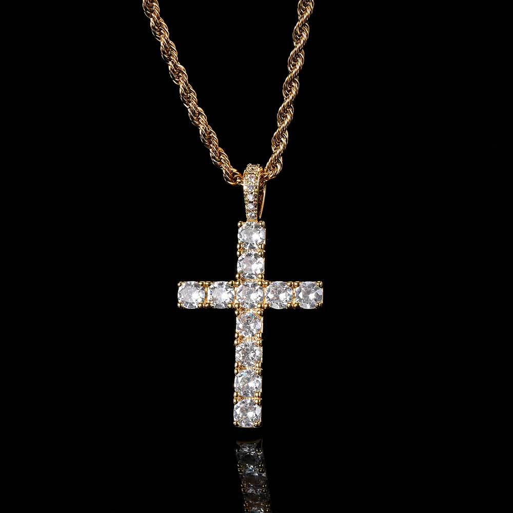 Gold Moissanite Cross Necklace – Elegant Religious Jewelry with Adjustable Chain, 16-18 Inches 2