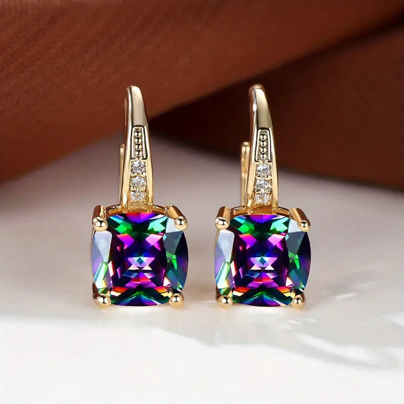Gold Mystic Stone Hoop Earrings – Elegant and Stylish Accessory 0
