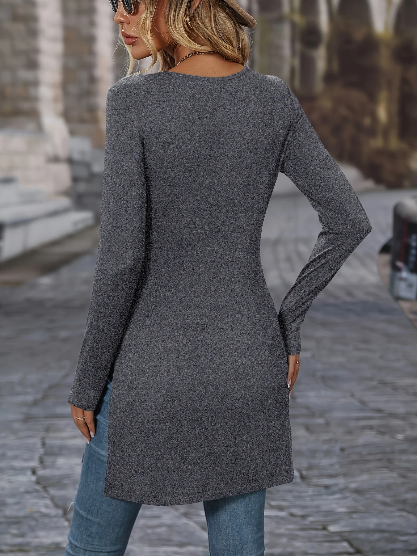 Indira | Women's Vintage Dress with Long Sleeves and Split Button 4