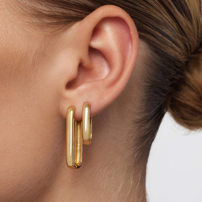 Large Gold Hoop Earrings for Women – Timeless Rectangular Design in 18k Gold Plated Sterling Silver 1