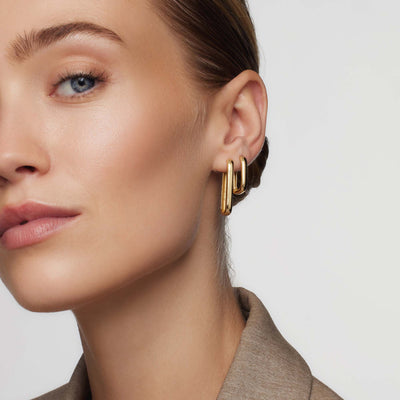 Large Gold Hoop Earrings for Women – Timeless Rectangular Design in 18k Gold Plated Sterling Silver 2