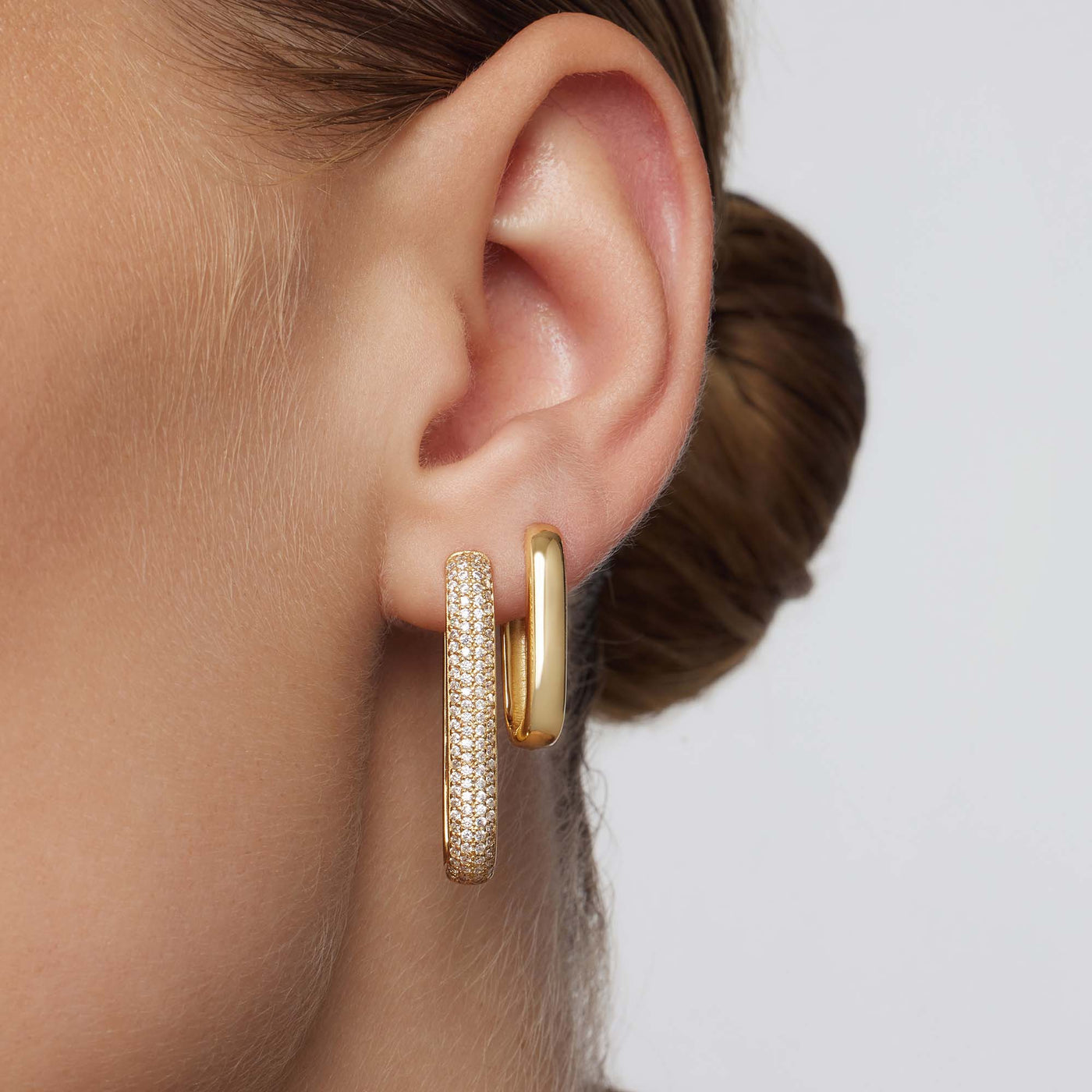 Large Gold Plated Icon Pavé Hoop Earrings with Zirconia Stones 1