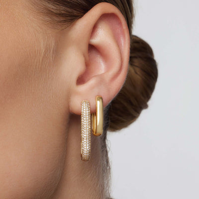 Large Gold Plated Icon Pavé Hoop Earrings with Zirconia Stones 1