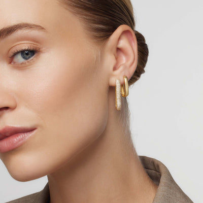 Large Gold Plated Icon Pavé Hoop Earrings with Zirconia Stones 2