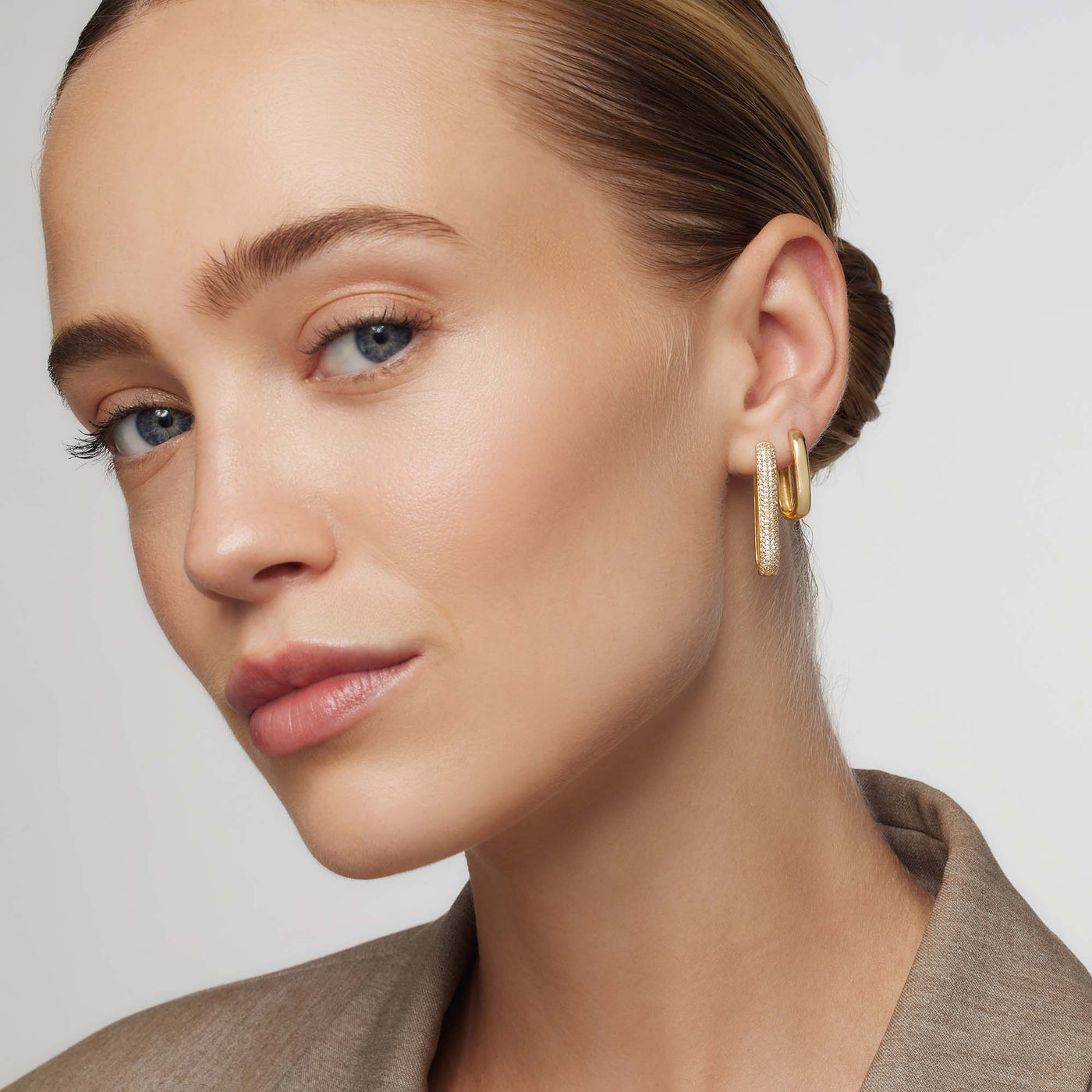 Large Gold Plated Icon Pavé Hoop Earrings with Zirconia Stones 3
