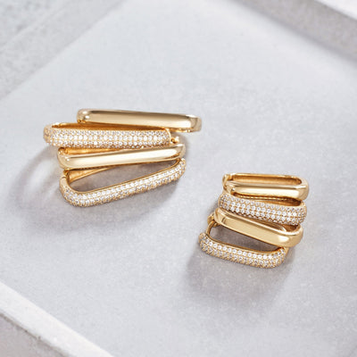 Large Gold Plated Icon Pavé Hoop Earrings with Zirconia Stones 4