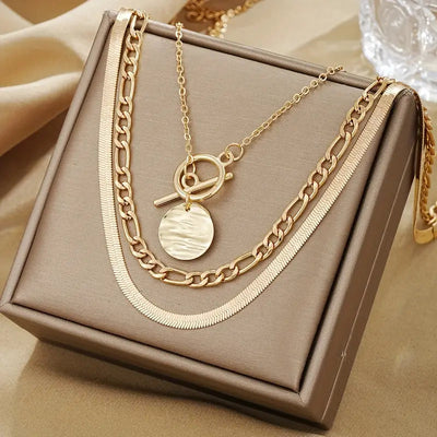Layered Gold Coin Necklace with Textured Design - Elegant and Versatile Jewelry for Any Occasion 0