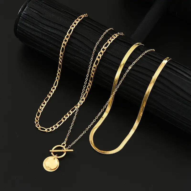 Layered Gold Coin Necklace with Textured Design - Elegant and Versatile Jewelry for Any Occasion 1