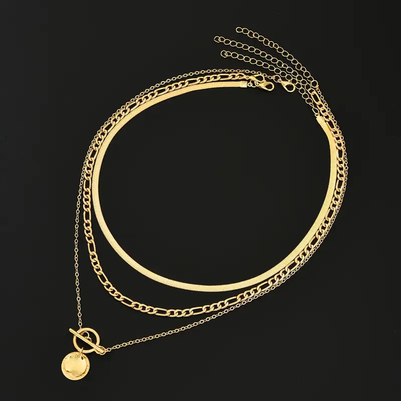 Layered Gold Coin Necklace with Textured Design - Elegant and Versatile Jewelry for Any Occasion 4