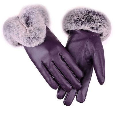 Lotte | Leather Winter Gloves with Faux Rabbit Fur Edge 0