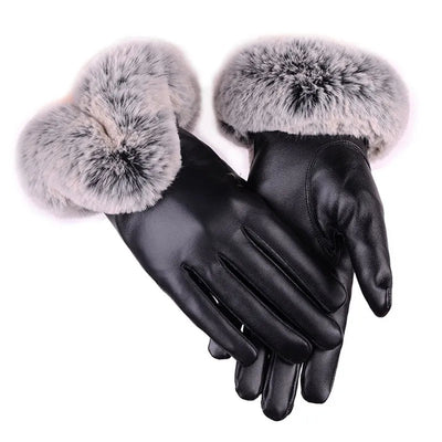 Lotte | Leather Winter Gloves with Faux Rabbit Fur Edge 1