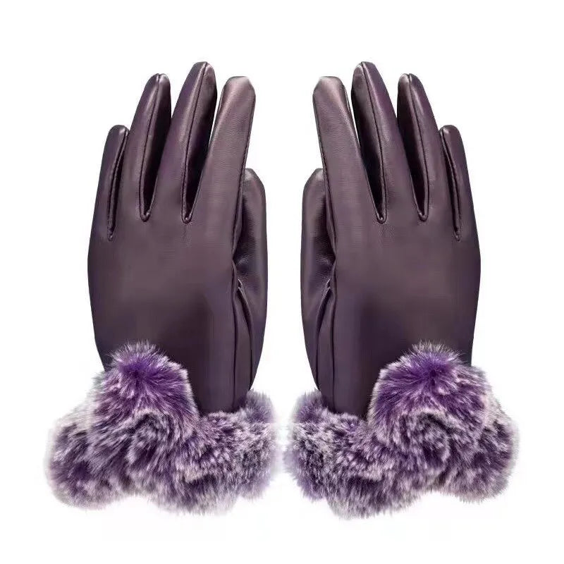 Lotte | Leather Winter Gloves with Faux Rabbit Fur Edge 6